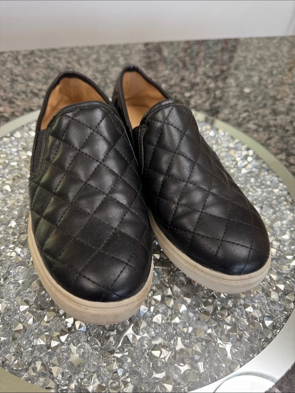Brash Black Quilted Slip-On Sneakers with White Sole